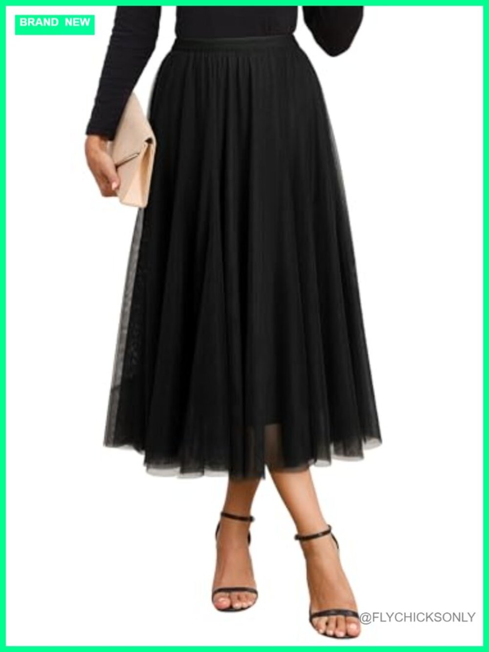 Women's High Waisted Tulle A-Line Midi Skirt Layered Flowy